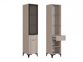 Шкаф однодверный (со стеклом) Рич кашемир/фрапучино матовый/черный в Тарко-Сале - tarko-sale.mebel-tymen.ru | фото